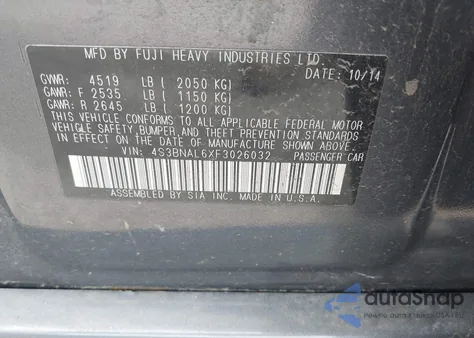 2015 Subaru Legacy 2.5I Limited z USA, uszkodzony, nr VIN 4S3BNAL6XF3026032